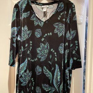 SNAZZY crushed velour blk green blue top